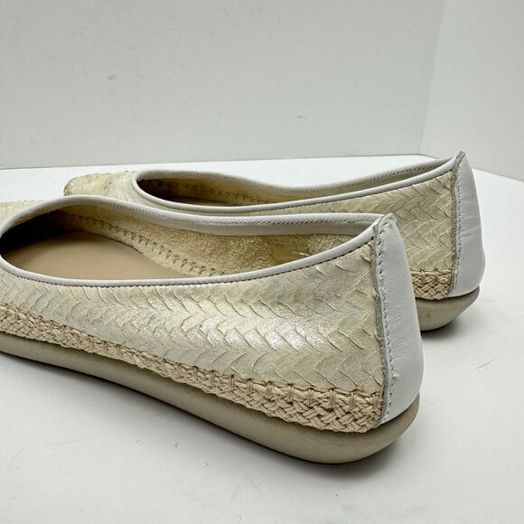 The Flexx | Metallic Ivory Cream Leather Texture Pointed Toe Espadrille Flats - Picture 8 of 12